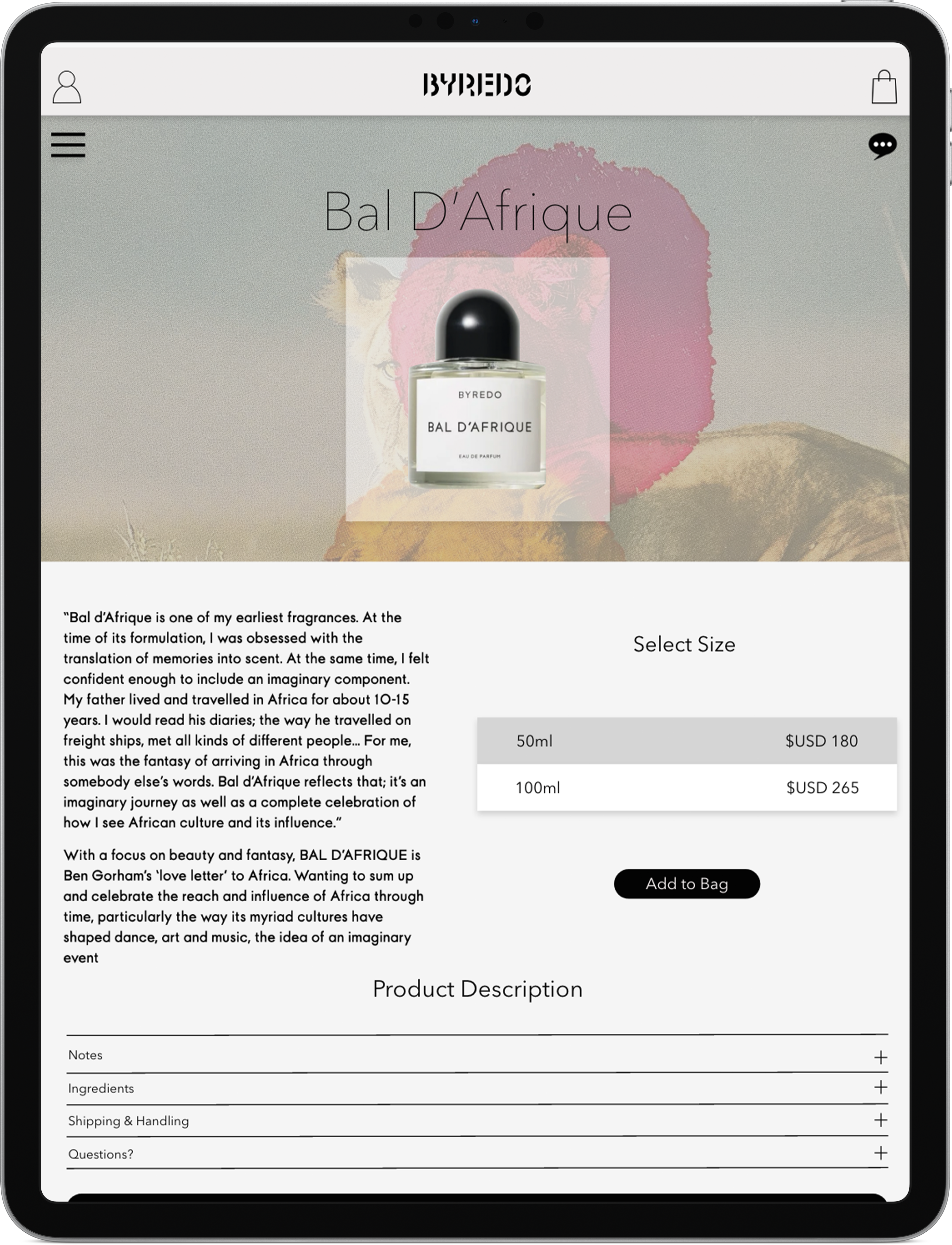 Byredo experience on iPad