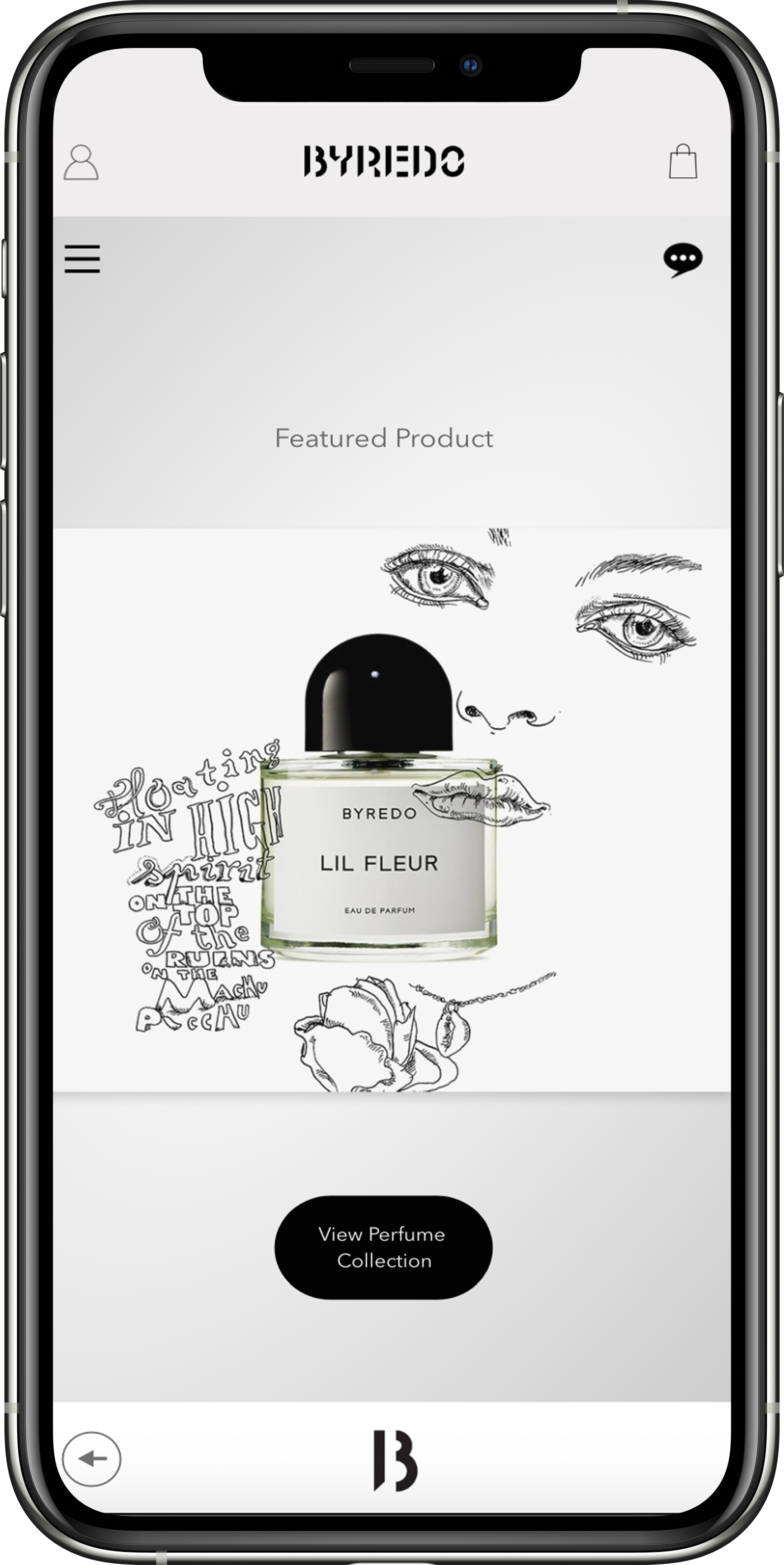 Byredo proposed mobile app — featured product screen