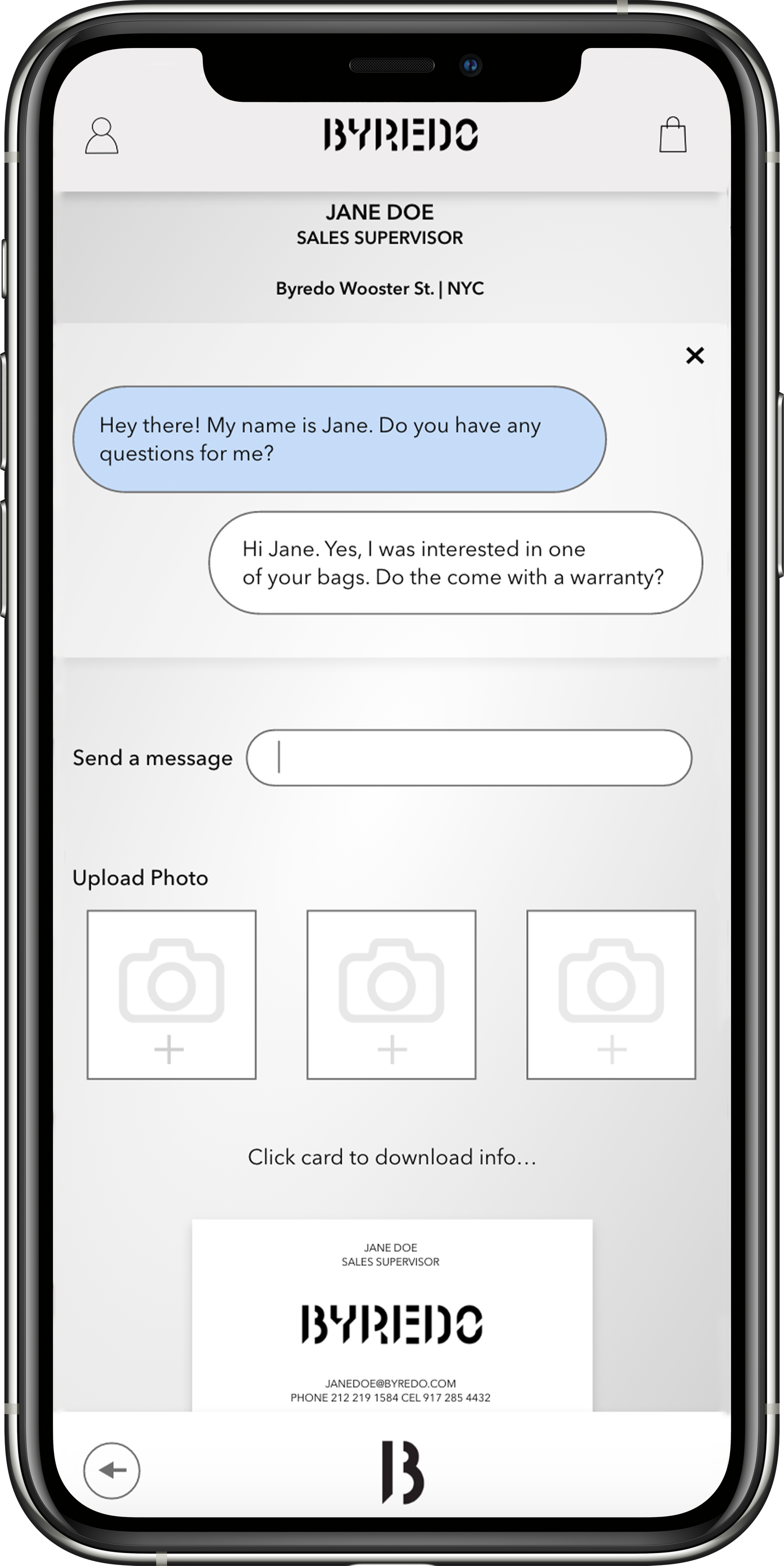 Live Chat feature in the proposed Byredo experience